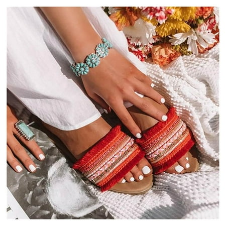 Bohemian Flat Sandals with Tassel Rubber Sole Non Slip Slippers Beach Summer Supply
Bohemian Flat Sandals with Tassel Rubber Sole Non Slip Slippers Beach Summer Supply