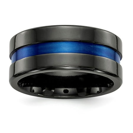 Edward Mirell Jewelry Collection Black Titanium Blue Anodized Wide Center 10mm Band Ring by Roy Rose Jewelry ~ Size 11.5