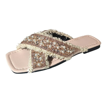 Slippers for Women Womens Shoes Summer Square Toe Slippers Fashion Pearl Rhinestones Tassel Casual Beach Slippers House Slippers Pu 38
Slippers for Women Womens Shoes Summer Square Toe Slippers Fashion Pearl Rhinestones Tassel Casual Beach Slippers House Slippers Pu 38