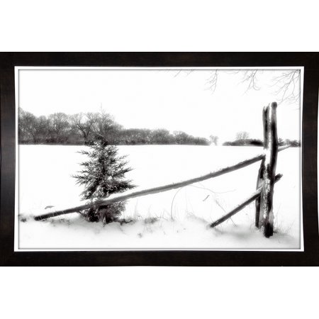 Winter White With Fence-HARTRE97765 Print 14.25"x22" by Harold Silverman - Trees & Old Fences in a Affordable Black Medium