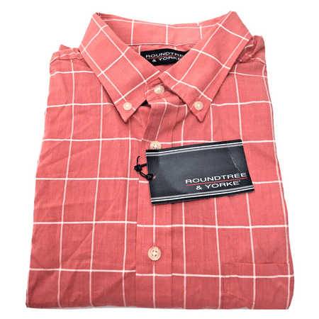 RoundTree and Yorke Mens Short Sleeve Shirt Ant Cherry Size Large
