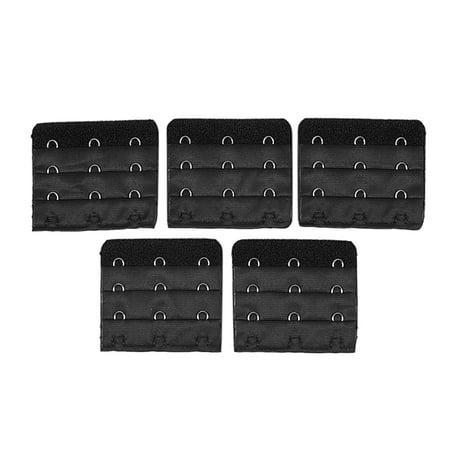 Women Underwear Buckle 3 Rows 3 Hooks Bra Strap Extender 5 Pcs Black