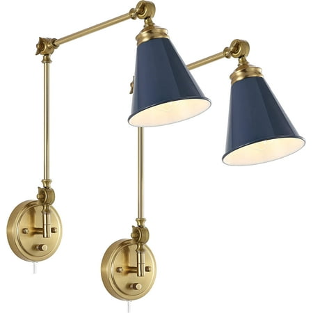 Swing Arm Wall Lamp Set of 2 Modern Adjustable Wall Mounted Sconce Warm Brass Finish and Blue Metal Shade
Swing Arm Wall Lamp Set of 2 Modern Adjustable Wall Mounted Sconce Warm Brass Finish and Blue Metal Shade