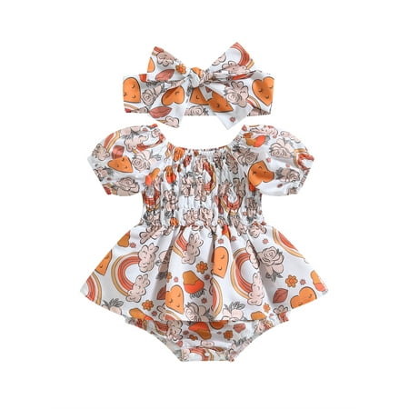 HOANSELAY Infant Baby Girls Romper Dress Heart Rainbow Ruched Short Sleeve Bodysuits Summer Jumpsuits with Headband
HOANSELAY Infant Baby Girls Romper Dress Heart Rainbow Ruched Short Sleeve Bodysuits Summer Jumpsuits with Headband