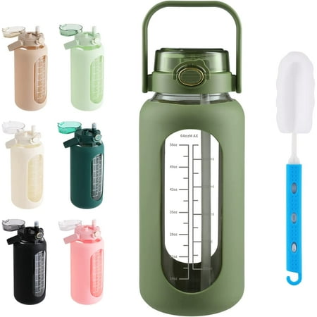 64oz Glass Water Bottle with Straw and Handle Lid Half Gallon Motivational Glass Bottle with Silicone Sleeve and Time Marker Large Reusable Sports Water Jug for Gym Home Workout - 2 Pack
64oz Glass Water Bottle with Straw and Handle Lid Half Gallon Motivational Glass Bottle with Silicone Sleeve and Time Marker Large Reusable Sports Water Jug for Gym Home Workout - 2 Pack