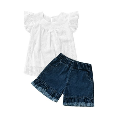 Nokpsedcb Kids Toddler Girls Casual 2Pcs Clothes Suit Fly Sleeves Round Neck Vest Tops + Fringed Denim Shorts White 4-5 Years
Nokpsedcb Kids Toddler Girls Casual 2Pcs Clothes Suit Fly Sleeves Round Neck Vest Tops + Fringed Denim Shorts White 4-5 Years