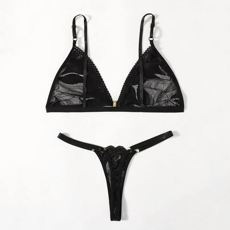 Bessbest New Year Womens Lace Unwired Bra Thong Three Point Lingerie Set