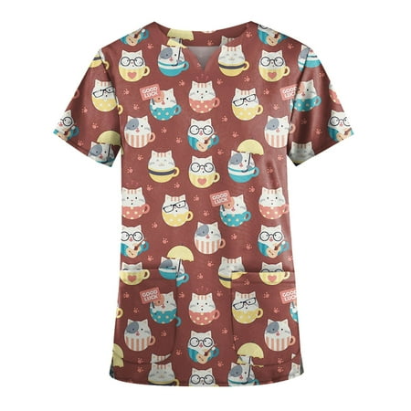 QWANG Plus Size Cute Printed Scrub Working Uniform Tops For Women V-Neck Short Sleeve Fun T-Shirts Workwear Tee With Pockets
QWANG Plus Size Cute Printed Scrub Working Uniform Tops For Women V-Neck Short Sleeve Fun T-Shirts Workwear Tee With Pockets