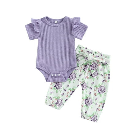 Sunisery Newborn Baby Girls Summer Outfits Set Solid Color Short Sleeve Tops Romper Floral Pants Clothes Purple 18-24 Months
Sunisery Newborn Baby Girls Summer Outfits Set Solid Color Short Sleeve Tops Romper Floral Pants Clothes Purple 18-24 Months
