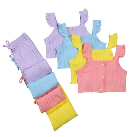 Girls Two Piece Set Summer Children Ribbed Knit Vest Tops Elastic Pants Outfits
Girls Two Piece Set Summer Children Ribbed Knit Vest Tops Elastic Pants Outfits