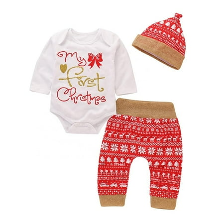 My 1st Christmas Outfits Infant Baby Girl Boy Long Sleeve Letter Romper Top+ Snowflake Pants Hat Set 12-18 Months
My 1st Christmas Outfits Infant Baby Girl Boy Long Sleeve Letter Romper Top+ Snowflake Pants Hat Set 12-18 Months