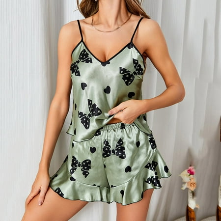 Yuwegr Satin Two Piece Sleepwear Soft Loungewear Strap Pajama Sets Pajamas Top and Shorts Nightgowns for Women Green L
Yuwegr Satin Two Piece Sleepwear Soft Loungewear Strap Pajama Sets Pajamas Top and Shorts Nightgowns for Women Green L