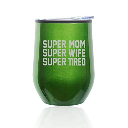 Stemless Wine Tumbler Coffee Travel Mug Glass with Lid Super Mom Wife Tired (Green)
Stemless Wine Tumbler Coffee Travel Mug Glass with Lid Super Mom Wife Tired (Green)