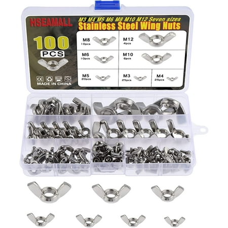 HSEAMALL 100PCS Wing Nuts Stainless Steel M3 M4 M5 M6 M8 M10 Butterfly Wing Nuts Assortment Kit for DIY Tools
HSEAMALL 100PCS Wing Nuts Stainless Steel M3 M4 M5 M6 M8 M10 Butterfly Wing Nuts Assortment Kit for DIY Tools