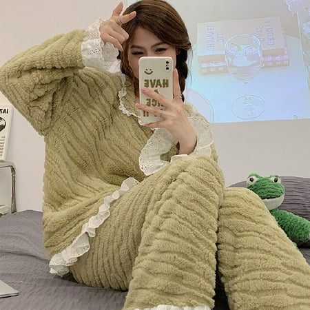 DanceeMangoo Womens Pajamas Set Winter Leisure Elastic Waist Thicken Warm Flannel Sleepwear Set Womens Long Sleeve Girls Homewear Clothes
DanceeMangoo Womens Pajamas Set Winter Leisure Elastic Waist Thicken Warm Flannel Sleepwear Set Womens Long Sleeve Girls Homewear Clothes