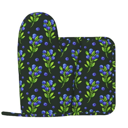 Blueberries Print black Oven Mitts and Pot Holders Sets with 1 Non-Slip Left Silicone Oven Mitts and 1 Heatproof Insulated Hot Pads for Kitchen Use in Cooking Baking Grilling
Blueberries Print black Oven Mitts and Pot Holders Sets with 1 Non-Slip Left Silicone Oven Mitts and 1 Heatproof Insulated Hot Pads for Kitchen Use in Cooking Baking Grilling