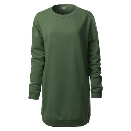 Made by Olivia Women's Casual Loose Fit Long Sleeves Over-Sized Tunic Sweatshirts Army Green 1XL