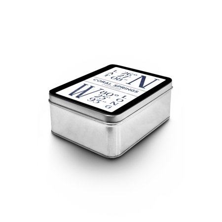 Coral Springs, Florida - Latitude & Longitude (Blue) - Lantern Press Artwork (Keepsake Tin)