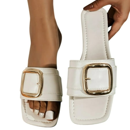 ZIZOCWA Flat Bottom Women Slippers Summer Square Head Open Toe Pu Leather Buckle Flip Flops Outdoor Nonslip Flat Shoes Slides Vintage White Size8.5
ZIZOCWA Flat Bottom Women Slippers Summer Square Head Open Toe Pu Leather Buckle Flip Flops Outdoor Nonslip Flat Shoes Slides Vintage White Size8.5