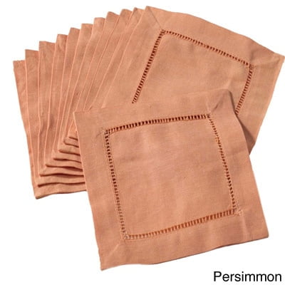 Saro Lifestyle Hemstitched Linen Blend Cocktail Napkins (Set of 12)