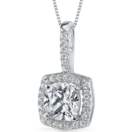 Peora 1.13 Ct Cushion Cut Cubic Zirconia Rhodium-Plated Sterling Silver Pendant, 18