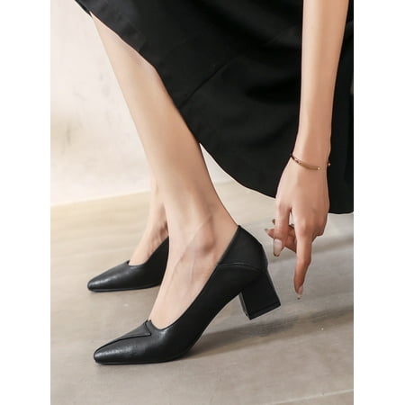 Point Toe Chunky Heeled Court Pumps Women‘s Footwear