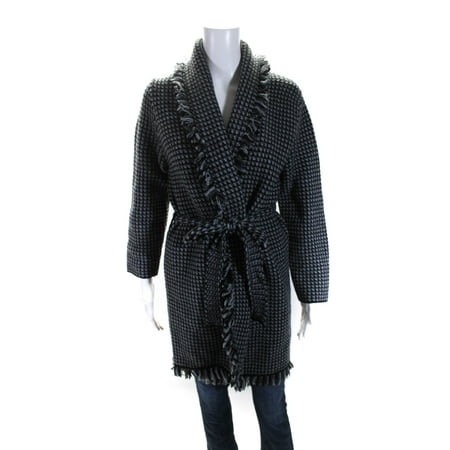 Kangra Womens Wool Knitted Frayed-Hem Open Cardigan Gray Size 44