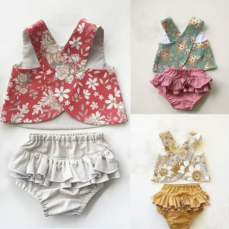 Pudcoco Infant Baby Girls Outfits Clothes Vest Tops T-shirt Tutu Shorts Pants Set