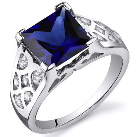Peora 3.50 Ct Created Blue Sapphire Engagement Ring in Rhodium-Plated Sterling Silver