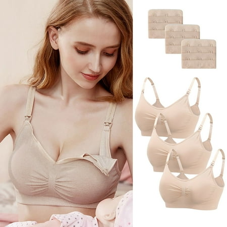QWERTYU Nursing Seamless Bralette with Bra Extenders for Breastfeeding Maternity Full Bust Wireless Pregnancy Bra skin L