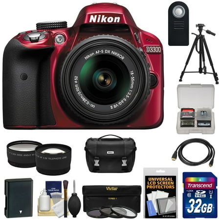 Nikon D3300 Digital SLR Camera & 18-55mm G VR DX II AF-S Zoom Lens (Red) with 32GB Card + Battery + Case + Tripod + Tele\/Wide Lens Kit Nikon D3300 Digital SLR Camera & 18-55mm G VR DX II AF-S Zoom Lens (Red) with 32GB Card + Battery + Case + Tripod + Tele\/Wide Lens Kit