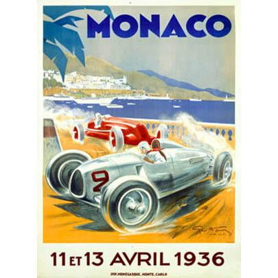 ArteHouse Fine Art Print "1936 Monaco Grand Prix Audi F1 Ad" by Artist Geo Ham, Unmounted Cotton Canvas, 24" x 36"