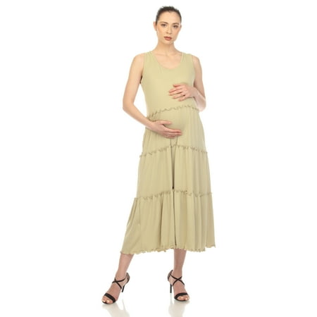 White Mark Women s Maternity Scoop Neck Tiered Midi Dress