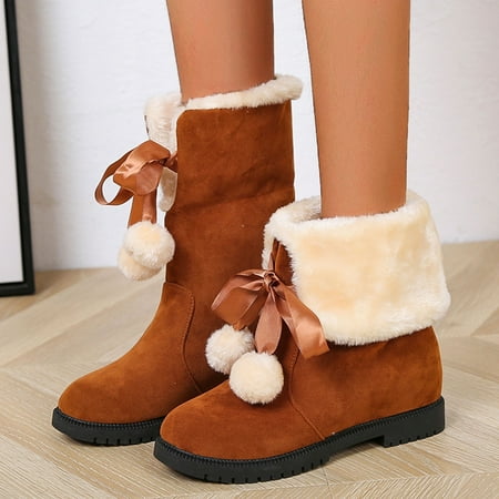 Boots for Women Fashion Women s Shoes Thicksoled Winter Snow Boots Winter Ankle Short Boots Brown 6 Womens Boots