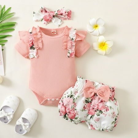 Cartoon Casual Tracksuit Children Baby Clothes Set Infant Girls Ruffles Short Sleeve Ribbed Romper Bodysuits Bowknot Floral Printed Shorts Headbands Newborn Outfits
Cartoon Casual Tracksuit Children Baby Clothes Set Infant Girls Ruffles Short Sleeve Ribbed Romper Bodysuits Bowknot Floral Printed Shorts Headbands Newborn Outfits