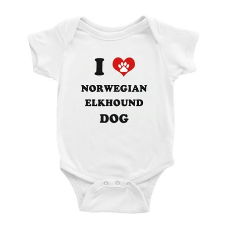 I Heart Norwegian Elkhound Dog Funny Baby Bodysuits Unisex (White 0-3 Months)
