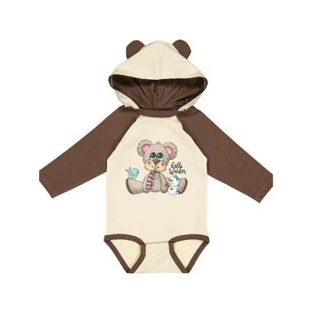 Inktastic Hello Winter Teddy Bear Gift Baby Boy Long Sleeve Bodysuit