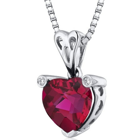 Peora 2.50 Carat T.G.W. Heart Cut Created Ruby Rhodium over Sterling Silver Pendant, 18