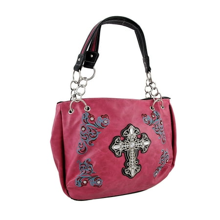 Hot Pink and Black Bucket Bag with Rhinestone Cross\/Embroidery
