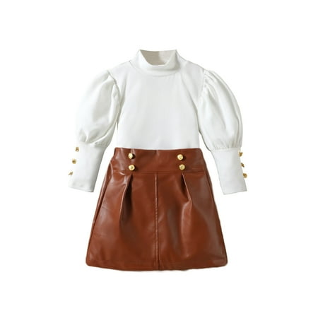 Jgppe Toddler Girls Fall Winter Outfits Ruffle Knit Button Tops Leather Mini Skirt 2 Piece Set 1-6 Years
Jgppe Toddler Girls Fall Winter Outfits Ruffle Knit Button Tops Leather Mini Skirt 2 Piece Set 1-6 Years