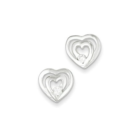 Sterling Silver CZ Double Heart Post Earrings (0.4IN x 0.4IN )