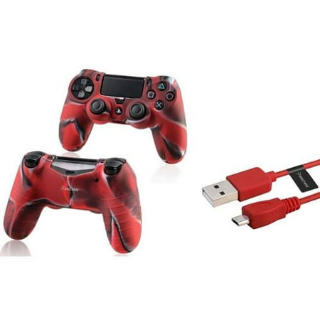 Insten Red 3FT Micro USB Charger Cable+Camouflage Navy Red Skin Case Cover for Sony PS4 Playstation 4