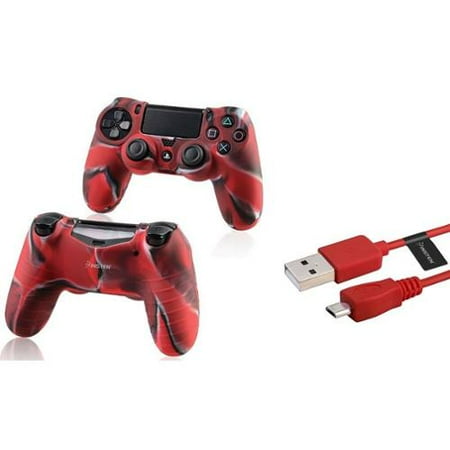 Insten Red 3FT Micro USB Charger Cable+Camouflage Navy Red Skin Case Cover for Sony PS4 Playstation 4