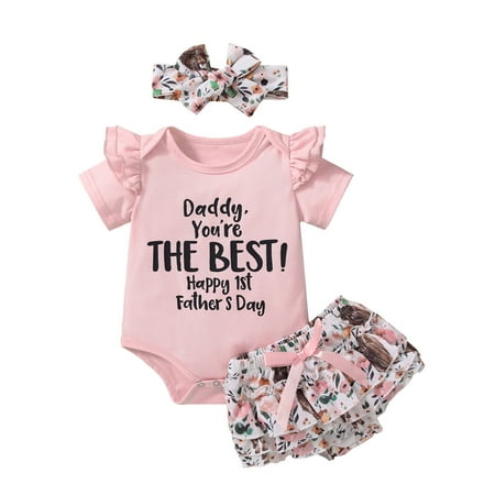 Baby Girl Father s Day Outfits Summer Shorts Set Short Sleve Letter Print Romper Shirt+Bottoms Bloomers+Headband
Baby Girl Father s Day Outfits Summer Shorts Set Short Sleve Letter Print Romper Shirt+Bottoms Bloomers+Headband