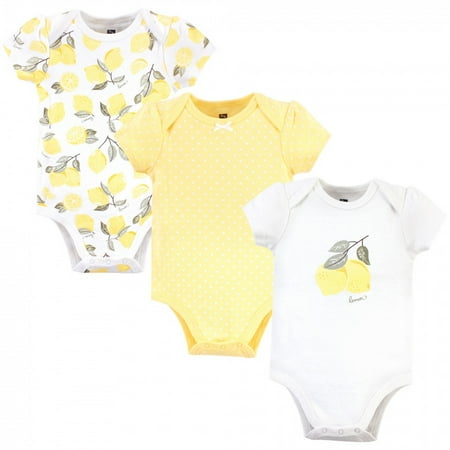 Hudson Baby Infant Girl Cotton Bodysuits 3pk Lemon 9-12 Months