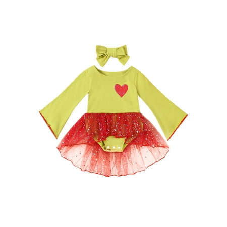 Infant Baby Girls 2 Piece Outfits Heart Print Long Sleeves Sequin Mesh Romper Dress and Headband
Infant Baby Girls 2 Piece Outfits Heart Print Long Sleeves Sequin Mesh Romper Dress and Headband