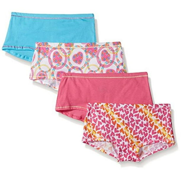 Girls Ultimate TAGLESS 4-Pack Cotton Stretch Boy Shorts, 6, Assorted