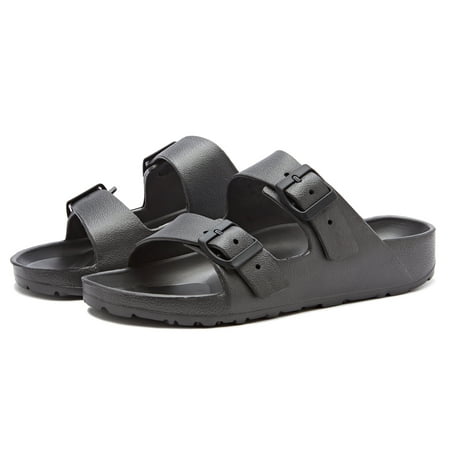 

Weestep Essential lightweight double buckle slip-on flat adjustable women’s men’s sandals(Charcoal W9-9.5/M7-7.5)