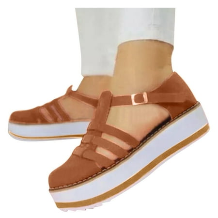 Alueeu ladies shoes casual Womens Hollow-out Round Toe Flats Heel Thick Bottom Buckle Strap Casual Shoes Brown 36
Alueeu ladies shoes casual Womens Hollow-out Round Toe Flats Heel Thick Bottom Buckle Strap Casual Shoes Brown 36