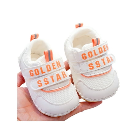 Daeful Toddler Kids Crib Shoes First Walkers Sneakers Soft Sole Flats Walking Breathable Comfort Mesh Casual Shoe Orange 4C